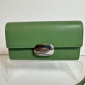 2024 Coach Eliza Flap Small Crossbody‎ Clutch Green Leather Bag Purse CP045